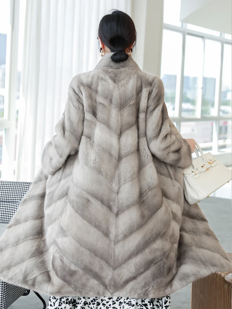 HDHOHR 2024 100% Real Mink Fur Coat Women Long High Quality Natural Mink Fur Jackets Winter Thick Warm Luxury Female Fur Parkers