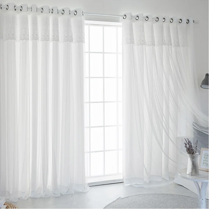 French White Lace Semi-Sheer Princess Curtains, Double Layer curtain for Bedroom Bay Windows, Sheer Yet Private, Romantic Decor