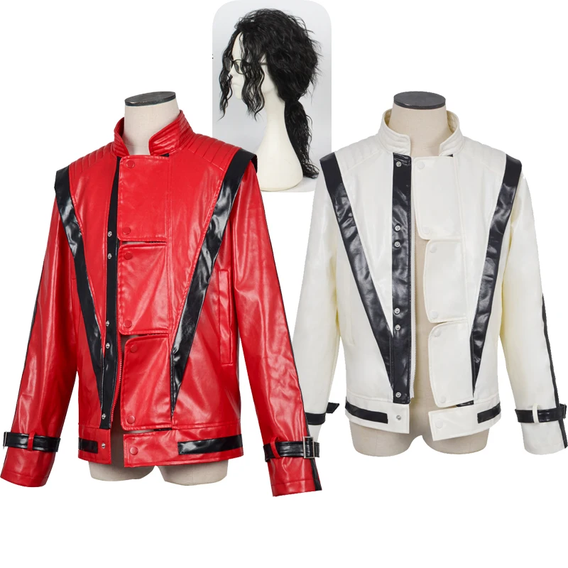 Halloween costume Jackson cosplay jacket imitator world dance king creator red and white leather jacket stage performance pa