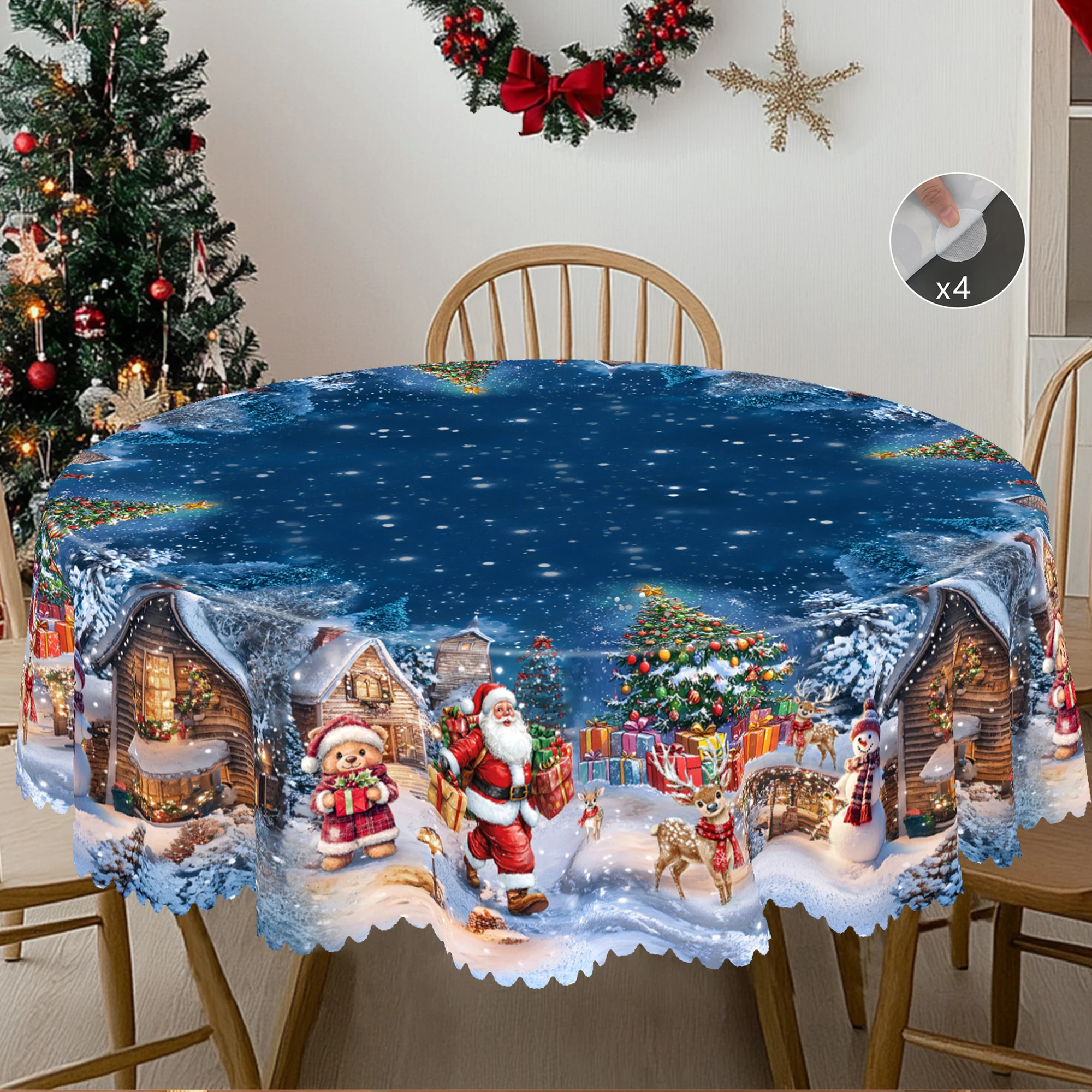 1 Piece Merry Christmas Themed Printed Tablecloth, Retro Country Farmhouse Style, Santa Claus, Christmas Eve Scene Pattern Design for Christmas, New Year Party, Party Decoration, Kitchen Accessories, Room and Outdoor Decoration, Gift for Friends