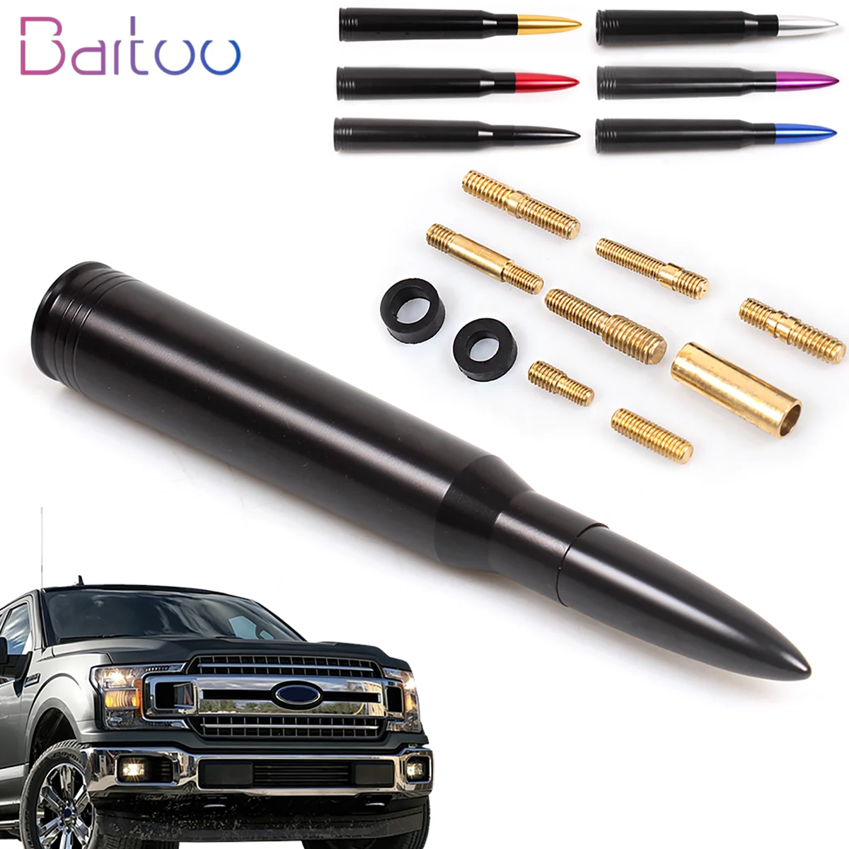 

Universal Car Short Bullet Antenna Aluminum Alloy Anti-Theft Antenna With Adapter Automobile Exterior Decoration LKT041