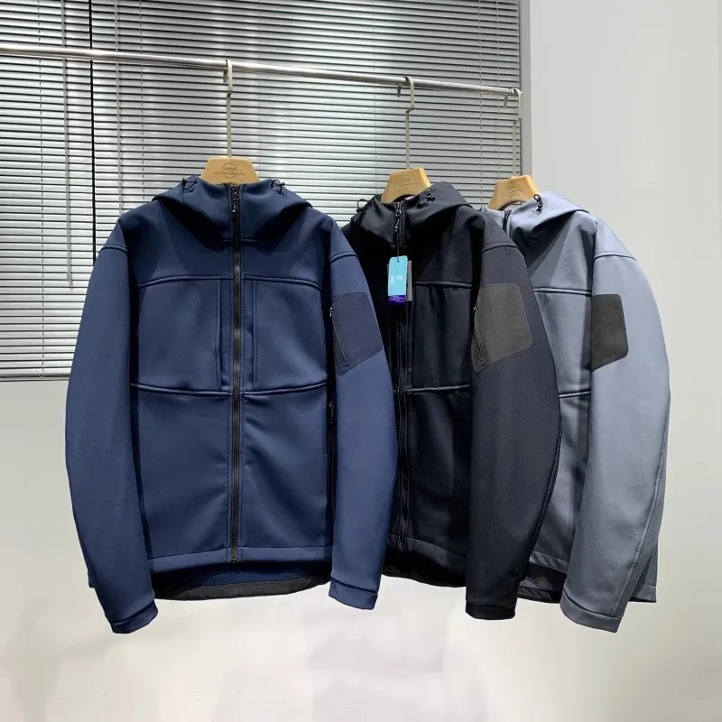 

Men's Outdoor Casual Fce Lined Soft ell Jaet GM Sle Windproof Breathable Water Repellent Spring Autumn Hooded Coat