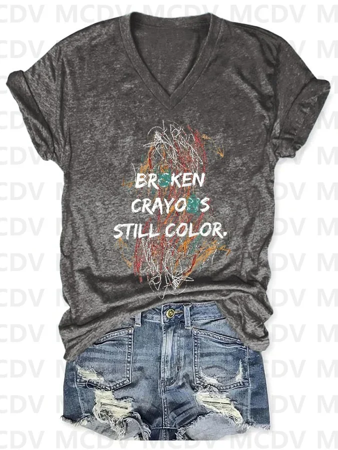 V-Neck Retro Broken Crayons Still Color Print T-Shirt 3D All Over Printed Summer Women's T Shirts Sexy Tops