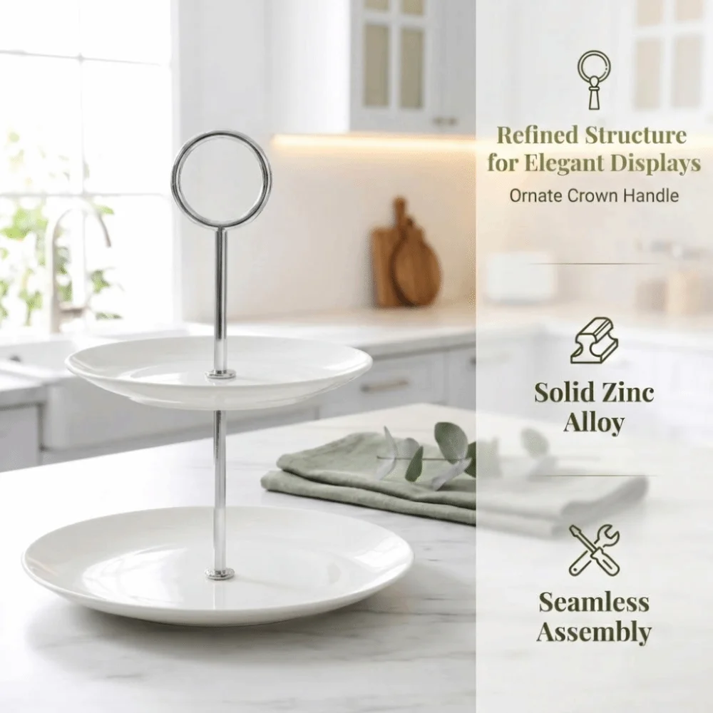 Zinc Alloy Cake Tray Stand 3-Tiers Round Threaded Rods Hardware Cake Stand Ring Handle Top Stable Support Fruit Plate Holder
