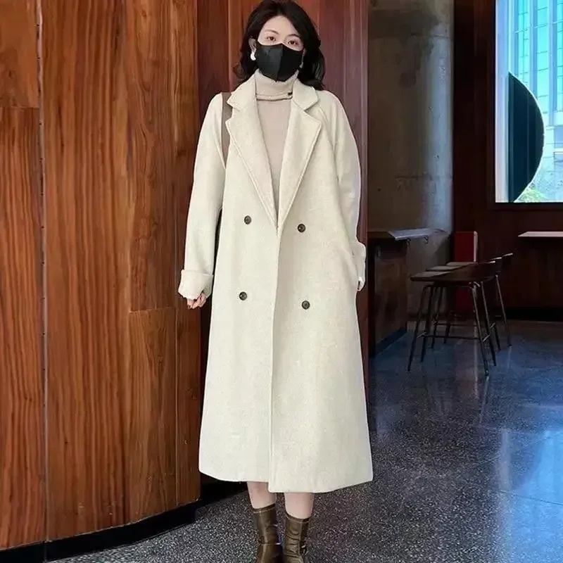 

Long Plush Tweed Jacket Women's Fashion Outerwear Loose Thickened Cotton Woolen Coat with Suit Collar Oversize