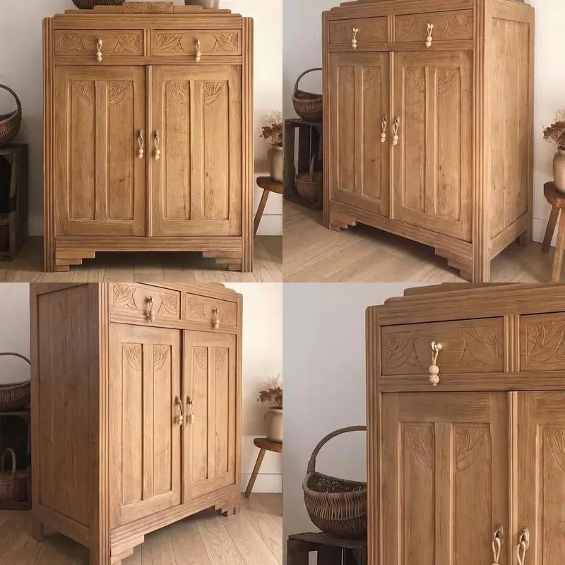 Custom Solid Wood Hand Carved Retro Side Cabinet Large Capacity Storage Self Service Cabinet Durable Eco Friendly For Living