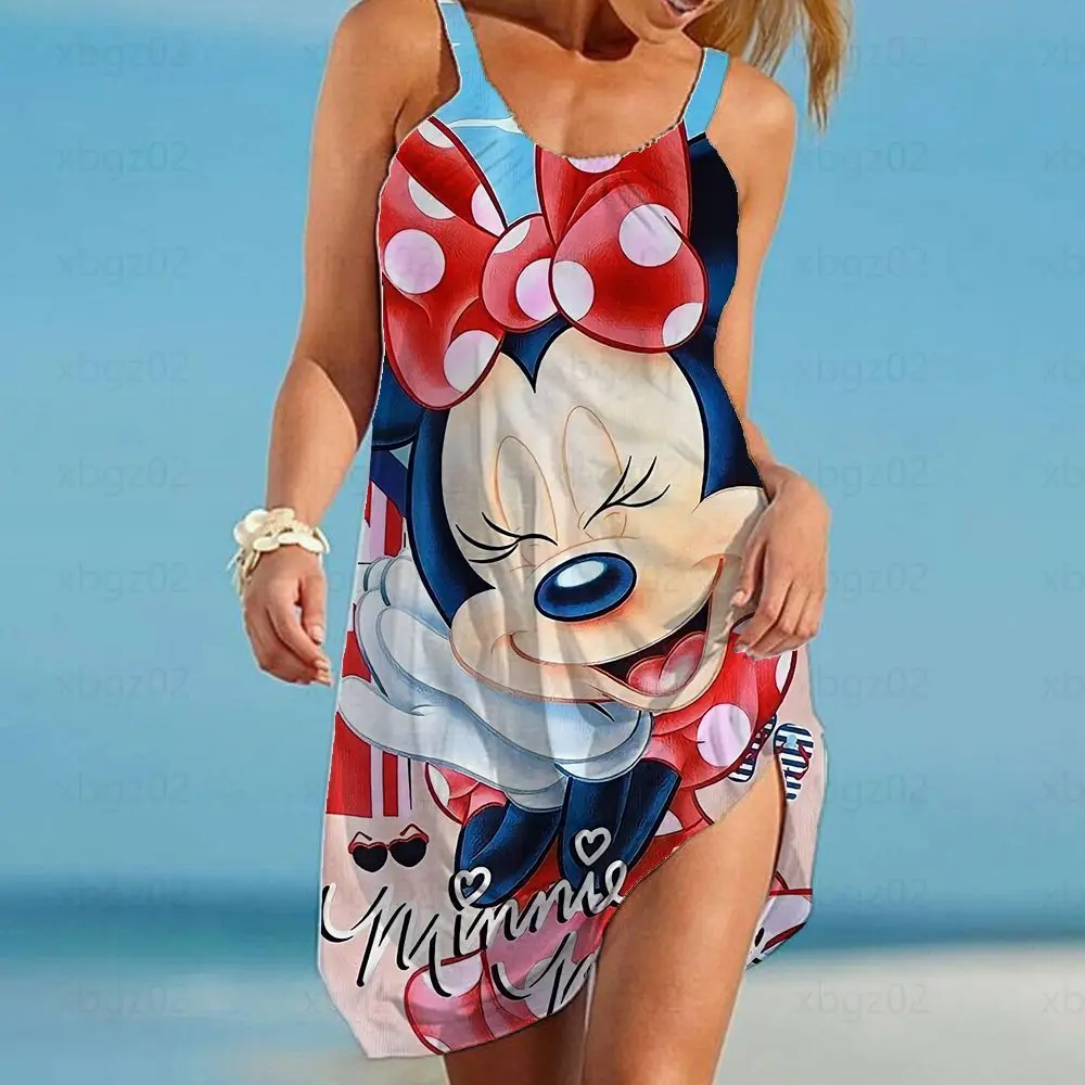 Robe ample et élégante pour femmes, tenue de plage, sans manches, Sexy, 5XL, Disney, Minnie Mouse, style Boho, livraison gratuit