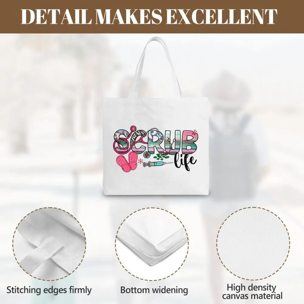 Bolso de mano para enfermera. Diseño de estetoscopio y jeringa para trabajo, compras y comestibles.