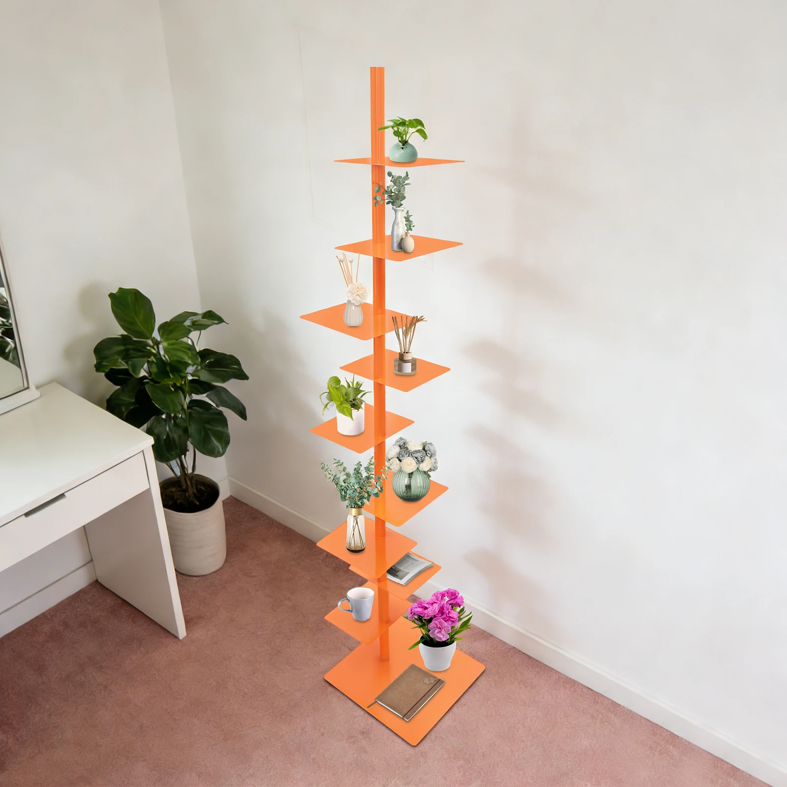 

9-Tier Rotatable Metal Spine Bookshelf Modern Iron Vertical Book Shelf Floor Standing High-temperature Baking Paint Storage Book Organizer For Small Space Home Office