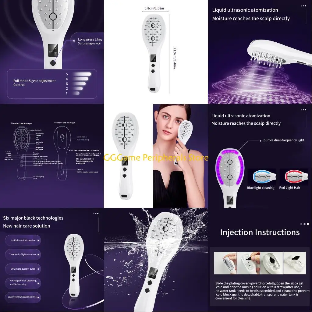 

U55B Electric Scalp Massage Brush 5 Gear Adjustable Scalp Massager Comb Rechargeable