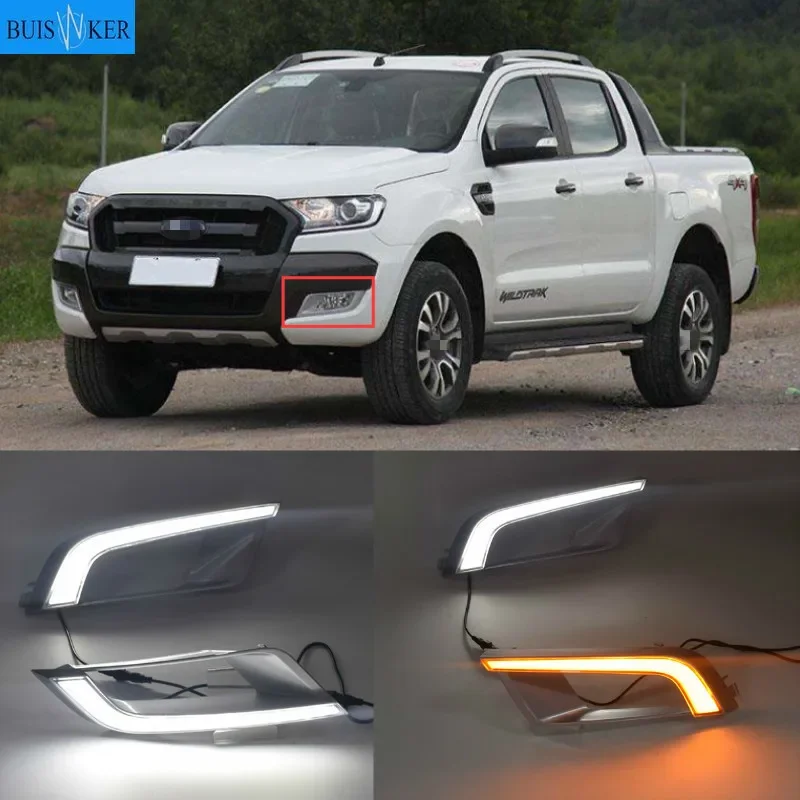 

2PCS For Ford Ranger Wildtrak 2015 2016 2017 2018 LED DRL Daytime Running Light Daylight Fog Head yellow turn Lamp