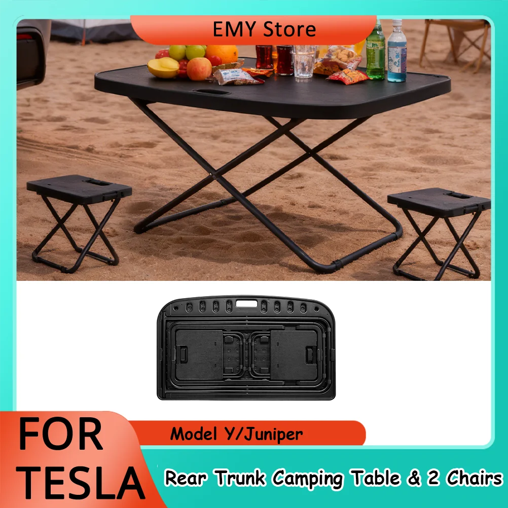 Travel Folding Camping Picnic Table &Chair Set Portable Travel Boot Table Rear Trunk For Tesla Model Y Juniper Outdoor Trip Gear