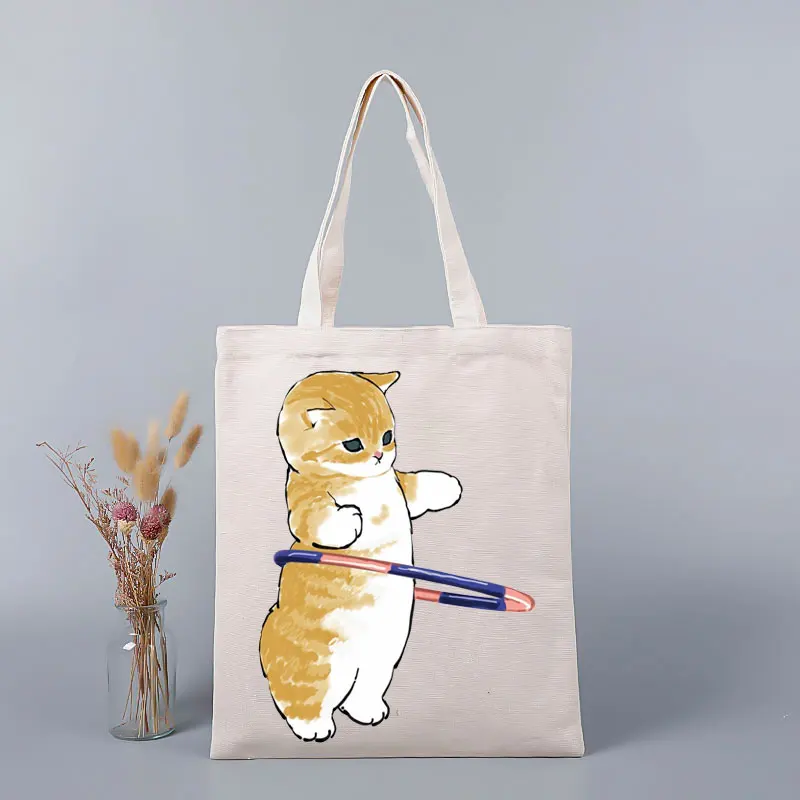 2022 Summer Kawaii Cat Anime Print Tote Shopping Bag Foldable Women Cute Printed Shoulder Bag Shopping Designer Handbags Shopper