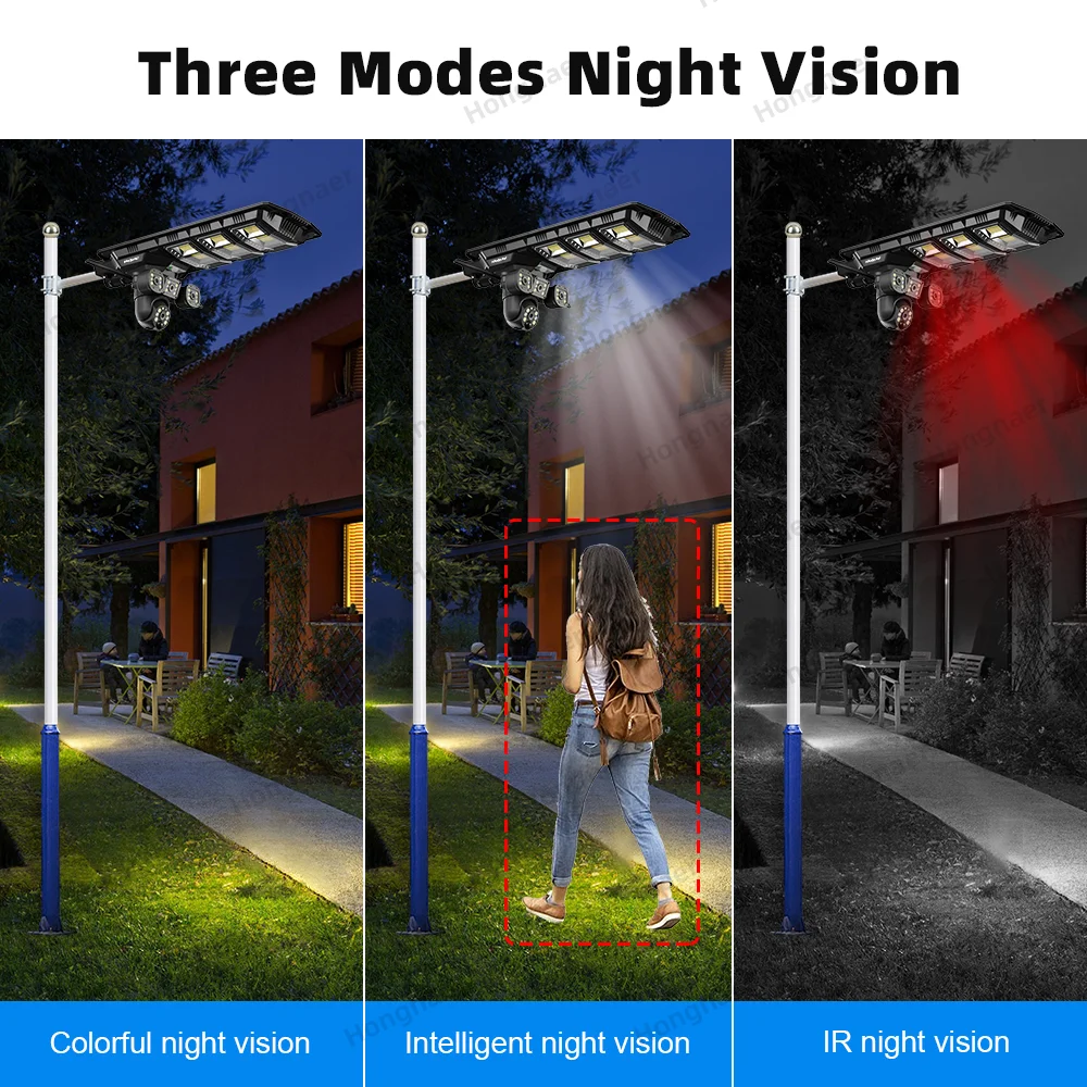 Hongnaer 8MP 4K WiFi IP PTZ الشمسية اللاسلكية CCTV V380 Pro عدسة مزدوجة الشمسية ضوء الشارع للرؤية الليلية كاميرا CCTV الأمن