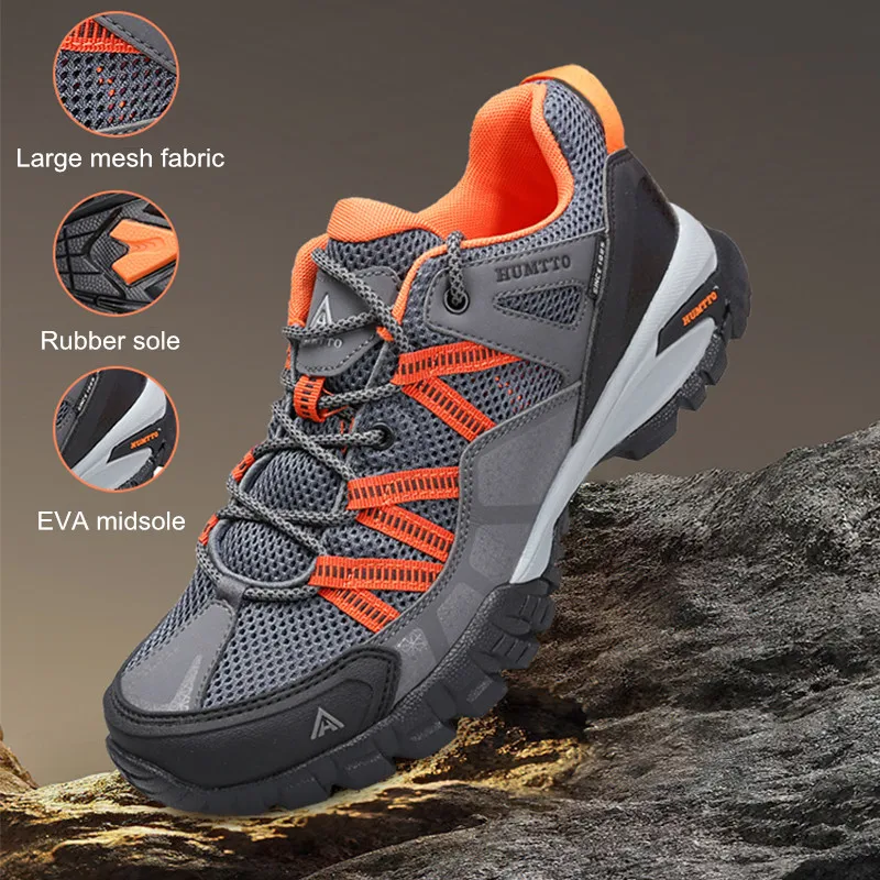 HUMTTO zapatos transpirables de verano para hombre, zapatillas deportivas antideslizantes para senderismo, diseñador de lujo para exteriores, zapatillas de Trekking de goma negra