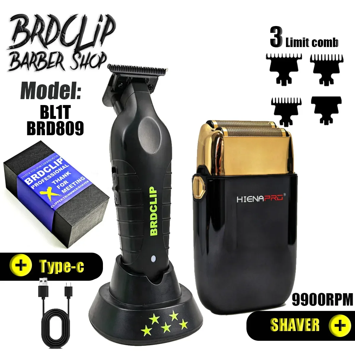 

2PC Set BRDCLIP High Power 9900rpm Professional Barber Electric Shaver Sculpting Salon Hair Trimmer Salon Clipper Finish Machine