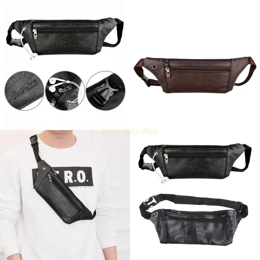 

X90D Men PU Leather Belt Bum Waist Fanny Pack Crossbody Shoulder Sport Zip Bag