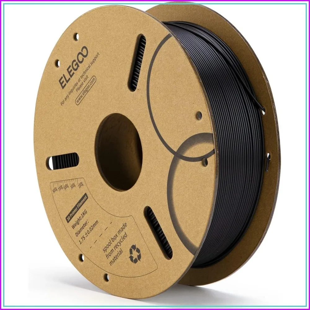 PLA Filament 1.75mm Black 1KG, 3D Printer Filament Dimensional Accuracy +/- 0.02mm, Cardboard Spool, Fits Most FDM 3D Printers