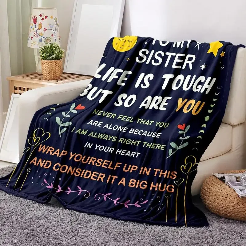 Sisterly Love Pattern Inspirational Blanket with Storage Bag, 1 Count Multifunctional Throw Blanket, Warm Nap Blanket