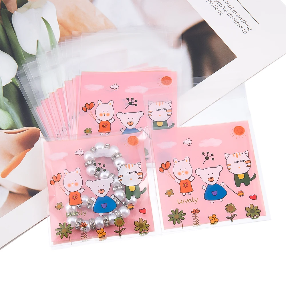 

100pcs/Lot Cartoon Gift Packaging Self Adhesive Bags Candy Handmade Baking Bags Jewelry Accessories Display packaging Bags