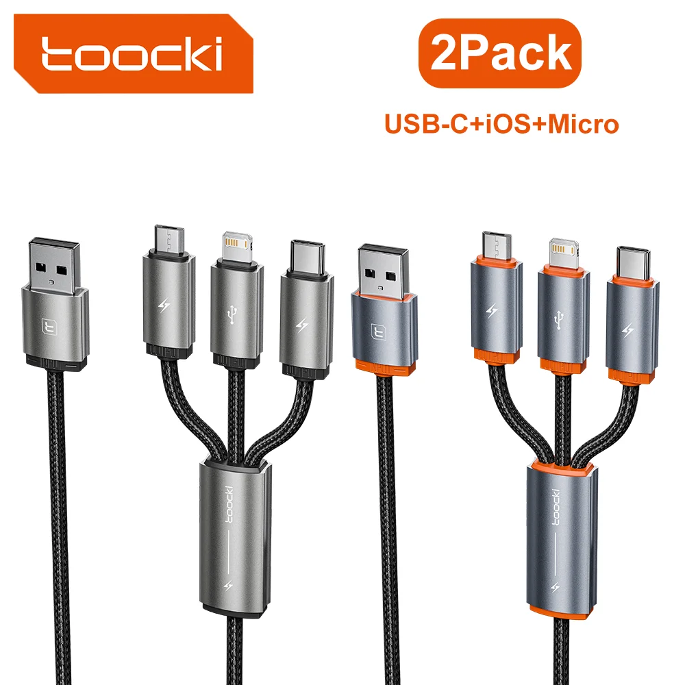 Toocki 2er-Pack 3-in-1 Kabel Micro USB Typ C Lightning Stecker 0,6m 1,2m 1,5m für iPhone Samsung Xiaomi Huawei Ladekabel