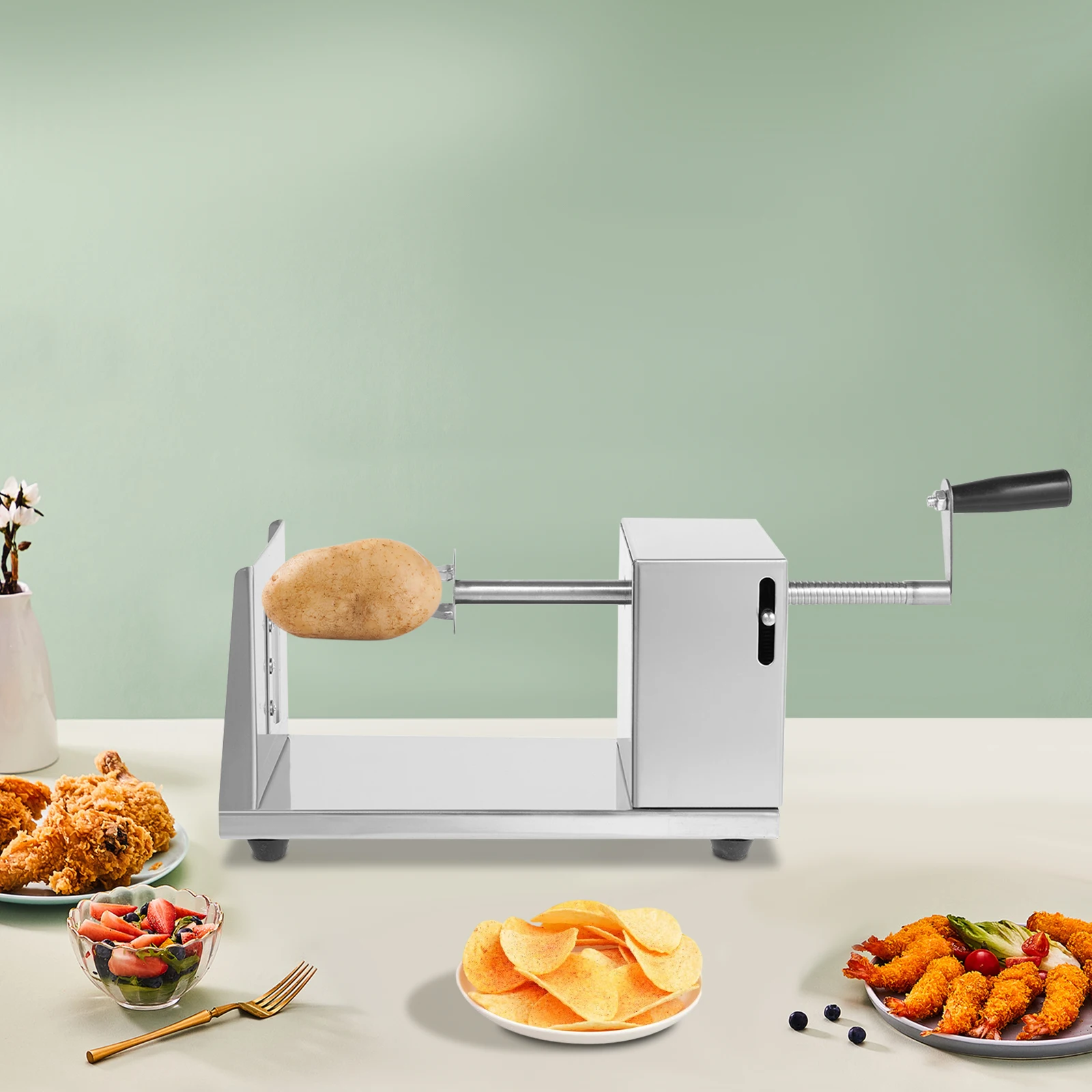Coupe-spirale manuel pour pommes de terre, trancheuse à tour de pommes de terre avec 4 lames en acier inoxydable et axe de verrouillage fixe, pour la maison, les restaurants et les stands de restauration rapide