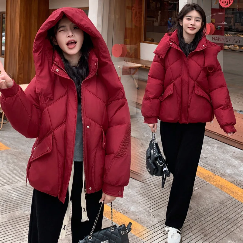 New Soft Solid Lightweight Bread Down Jacket Female Warm Coat Lapel Outerwear Winter