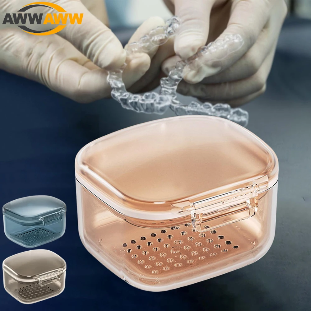 1PCS Denture Bath Box, Three-Layer Separation Retainer Case, Denture Cup, Partial Denture Soak Container, Retainer Holder Box
