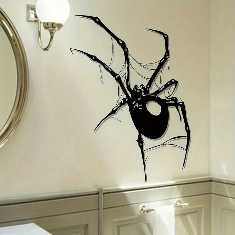 Large Spider Wall Decal - Creepy Black PVC Sticker, Removable & Self-Adhesive Decal for Living Room, Bedroom,