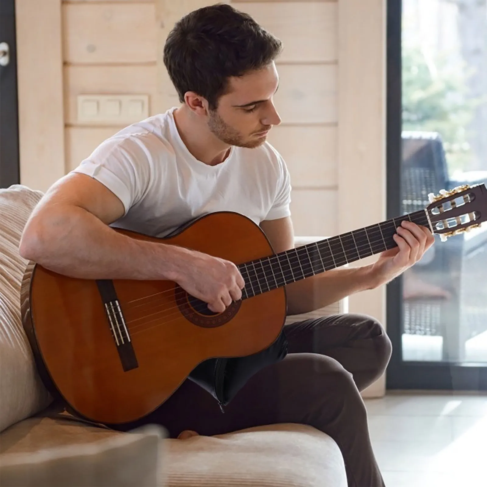 Reposapiés para Guitarra Clásica, Reposapiés para Flamenco, Estructura Sintética Negra Resistente, Banda Elástica, Cojín para Tocar Guitarra