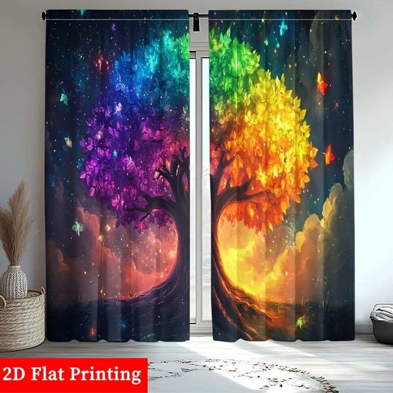 dreamy starry tree pattern curtains with pole design are suitable for bedrooms, offices, kitchens, bathrooms and living rooms