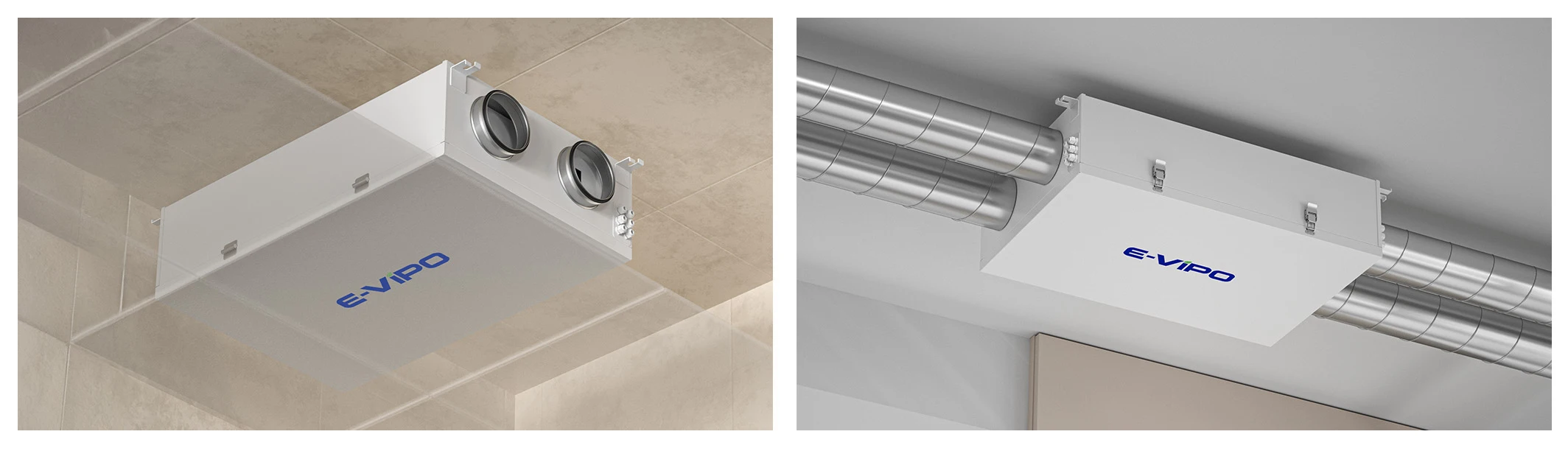 E-VIPO Compact Ceiling-Mounted Steel Anti-Corrosion Heat Recovery Ventilation System Air Purifier HVAC for Dining Staircase Use
