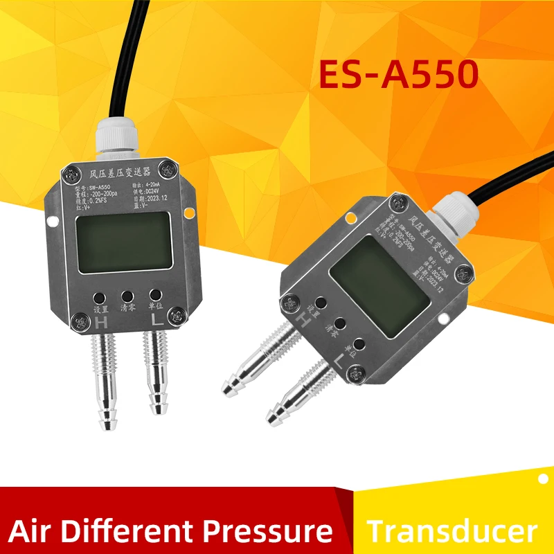 ES-A550 Air Gas Wind Pressure Differential Sensor Transmitter 4-20mA 0-10V 0-5V RS485 Differential Pressure Meter