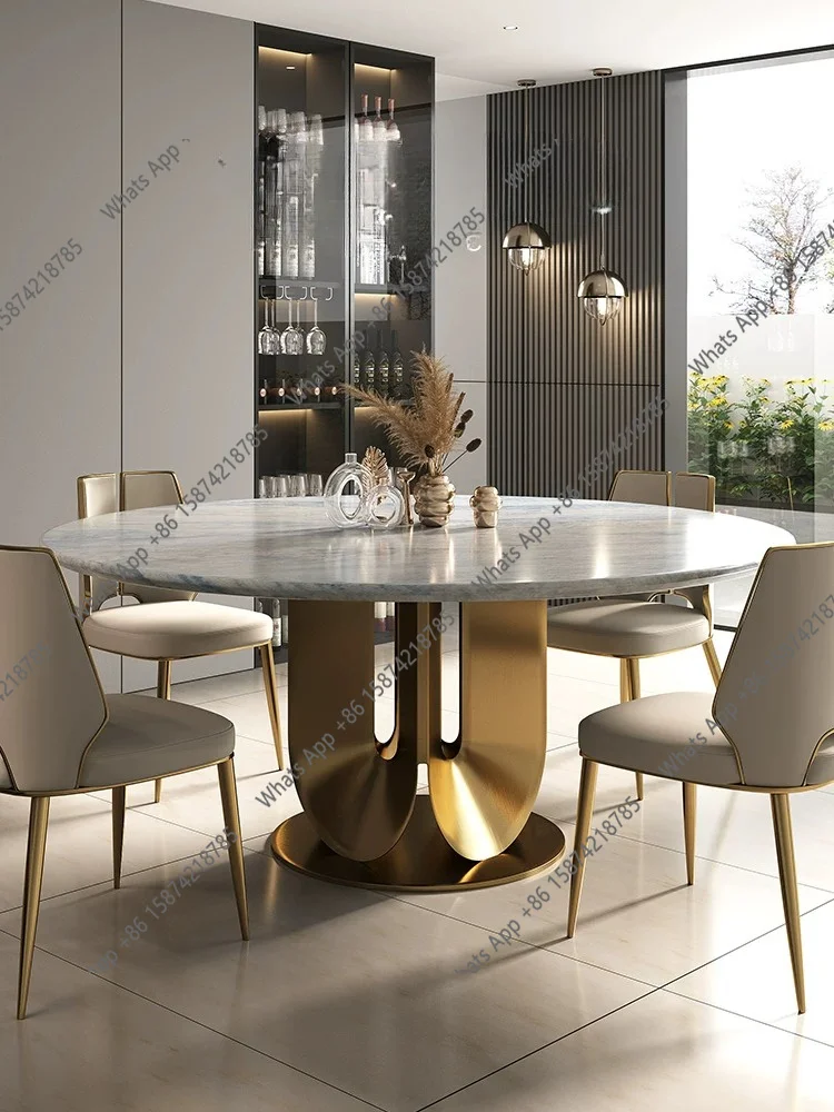 

High-end luxury stone countertop marble Italian light luxury round dining table living room home