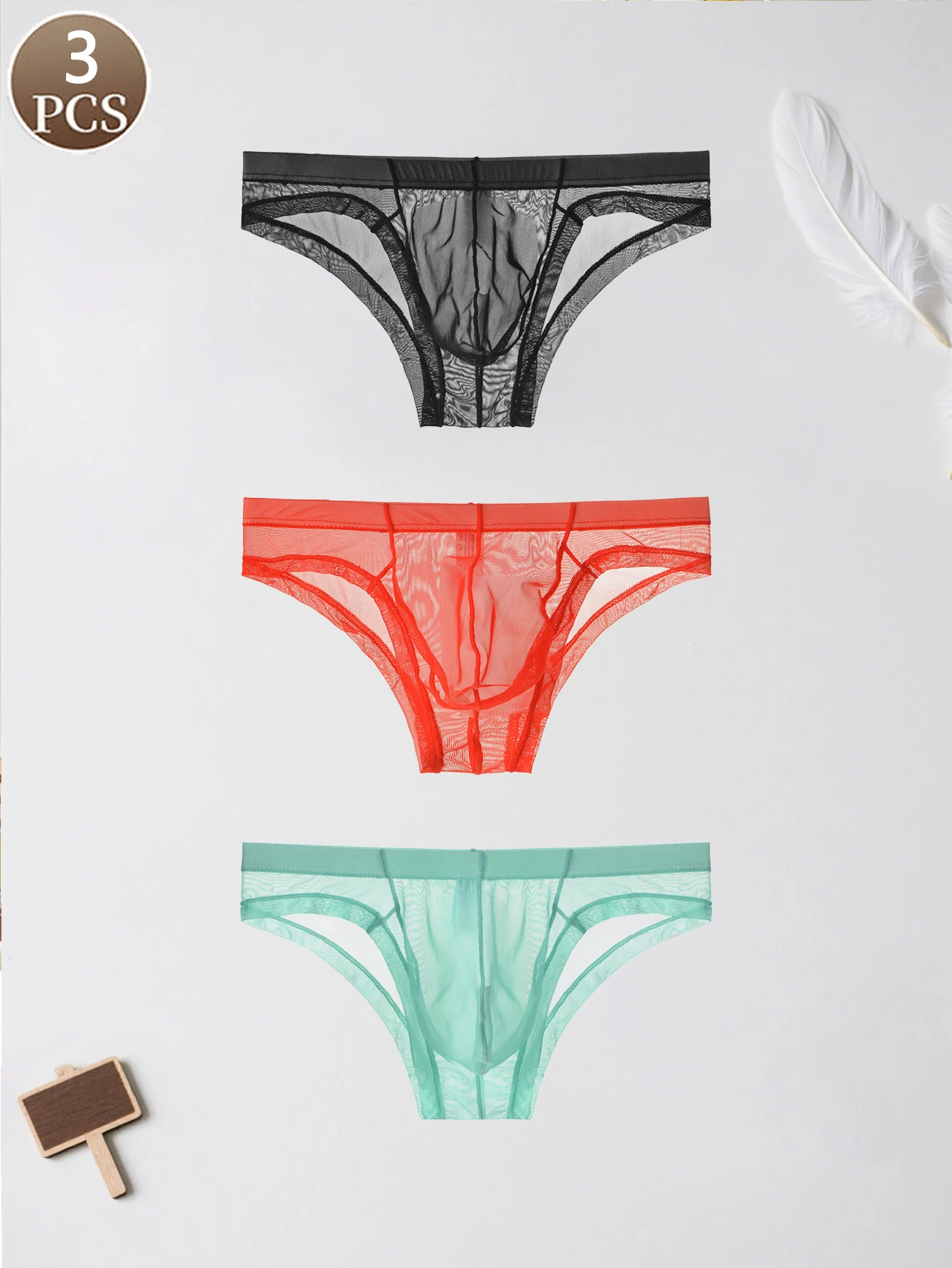 

3PCS men's triangle underwear sexy lace fashion solid color men's casual sports underwear low waist comfortable and soft men's b