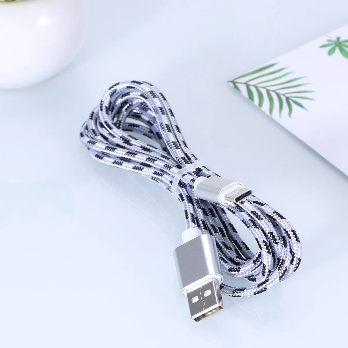 

USB Type C Cable 2M Silver Nylon Braided Data Sync Cord Compatible with Xiaomi 8 S8 S8