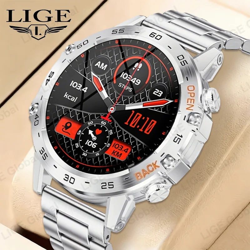 

LIGE Steel 1.39" Bluetooth Call Smart Watch Men Sports Fitness Tracker Blood Pressure IP67 Waterproof Smartwatch For Android IOS