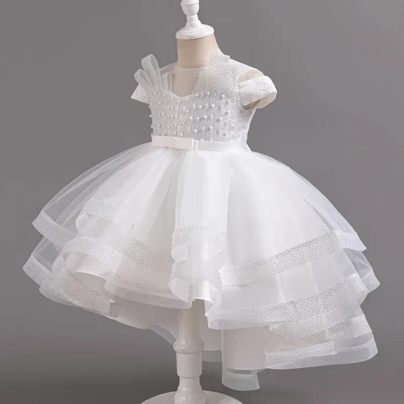 Fashion Solid Children Evening Dresses Lace Mesh Sleeveless Kids Dresses for Girls Summer Princess Dress for Girls 2-12 Years