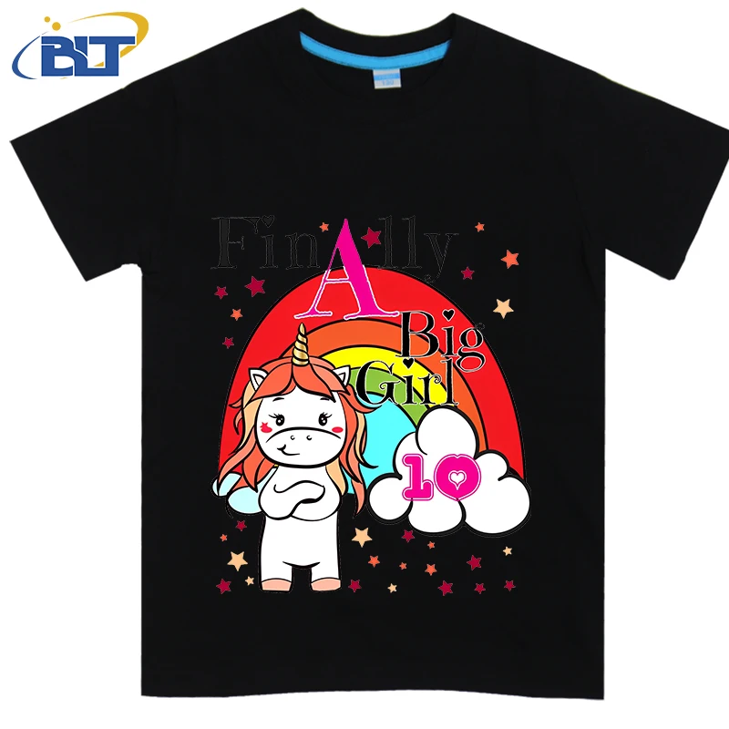 10th Birthday Rainbow Unicorn printed kids T-shirt, summer cotton short-sleeved casual top, suitable for both boys and girls