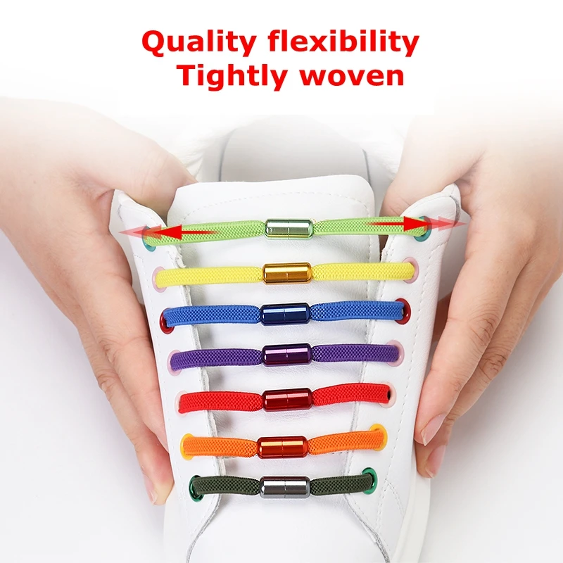 Free to Match Elastic Shoelaces Lock Lazy Laces Flat Multi Color Options No Tie Shoelace Round Capsule Metal 18 Colors