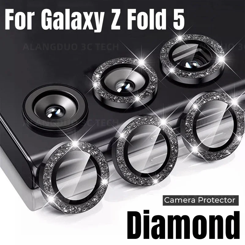 2026Diamond Lens Protector For Samsung Galaxy Z Fold 6 5 4 Flip 6 5 Metal Ring Camera Lens Glass Shinny Cap For Galaxy Zflip 5 4