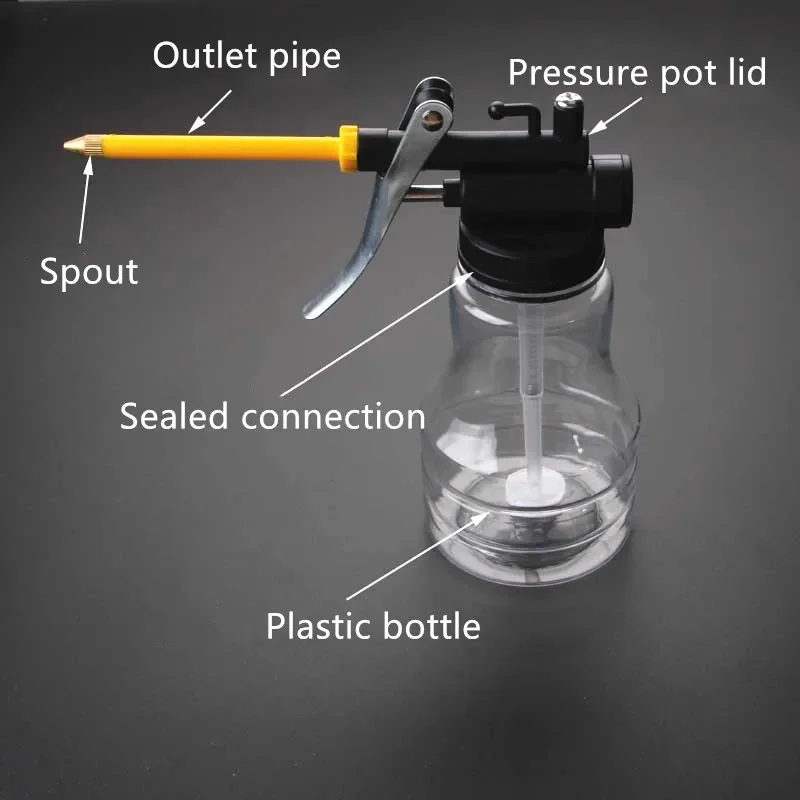 1PC Öl Können Öler Hochdruck Pumpe Transparent 250ML Tragbare Schmierung Maschine Kunststoff Manuelle Ölen Pistole Weichen Kupfer mund