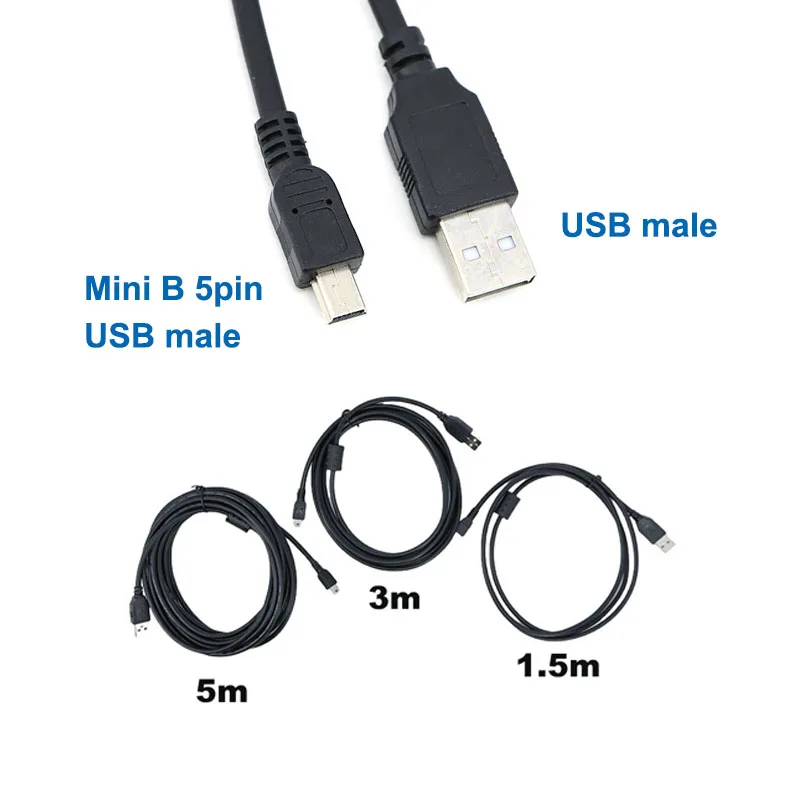 1.5m-5M Mini B 5pin USB male To USB male T port Fast data transmission extend Charger MP4 Player Car DVR Digital Camera HDD h