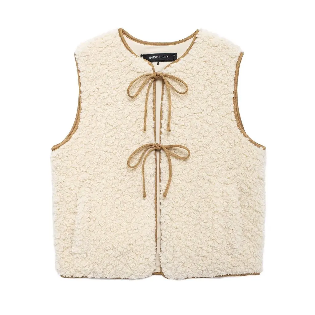 

Women's Fashion Bow Lace Fleece Cashmere Vest Autumn Winter European American Style Waistcoat