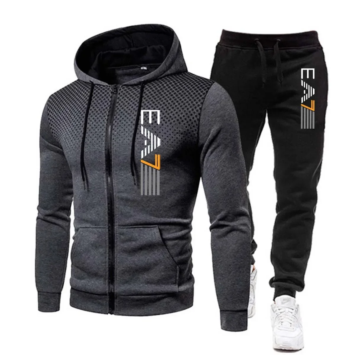 Nueva chándal de moda para hombre, Sudadera con capucha, ropa de gimnasio para Fitness, conjunto para correr, ropa deportiva, chándal para hombre, traje deportivo de invierno