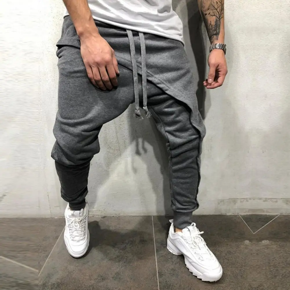 Jogger Pants  Low Crotch   Men Harem Pants Mid-rise Double Layer Pants