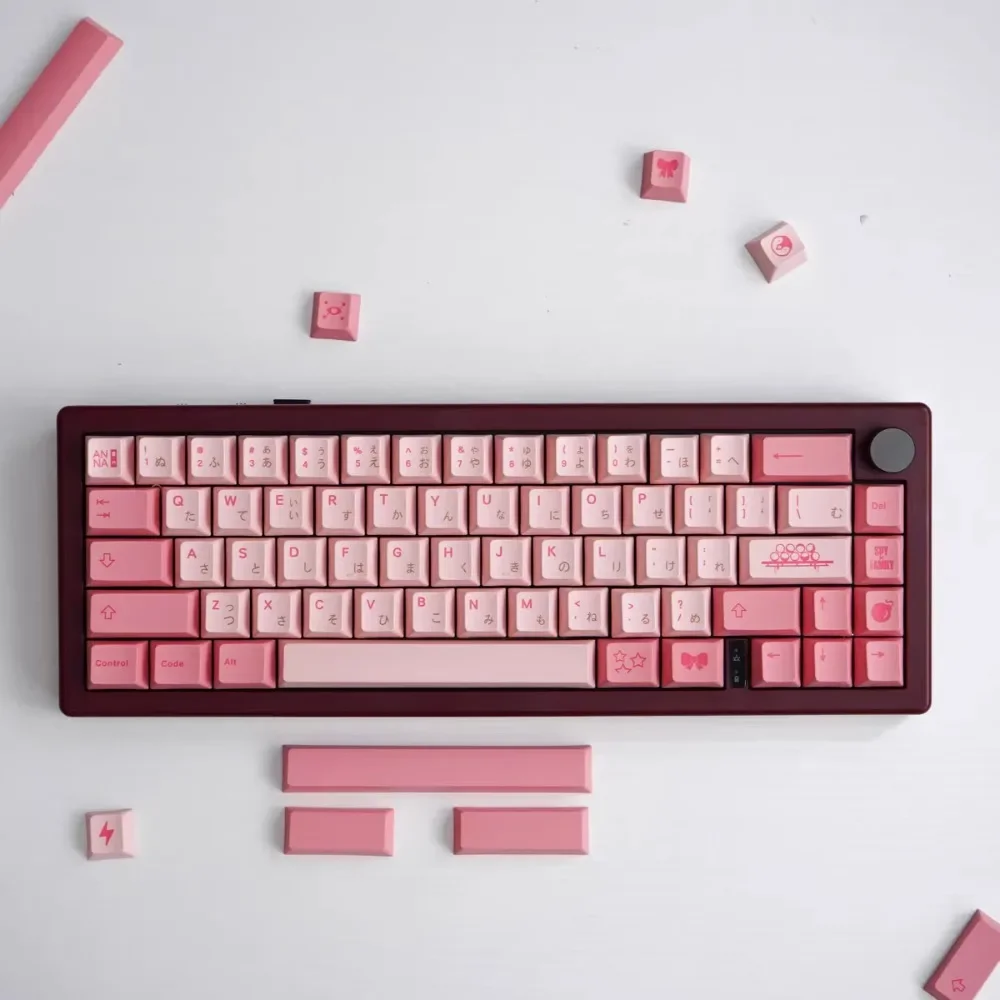 Anya Theme Keycap 143Keys PBT Custom Cute Pink Cherry Profile Keycaps for Mechanical Keyboard Accessories Gift Lucky65V2 Wooting