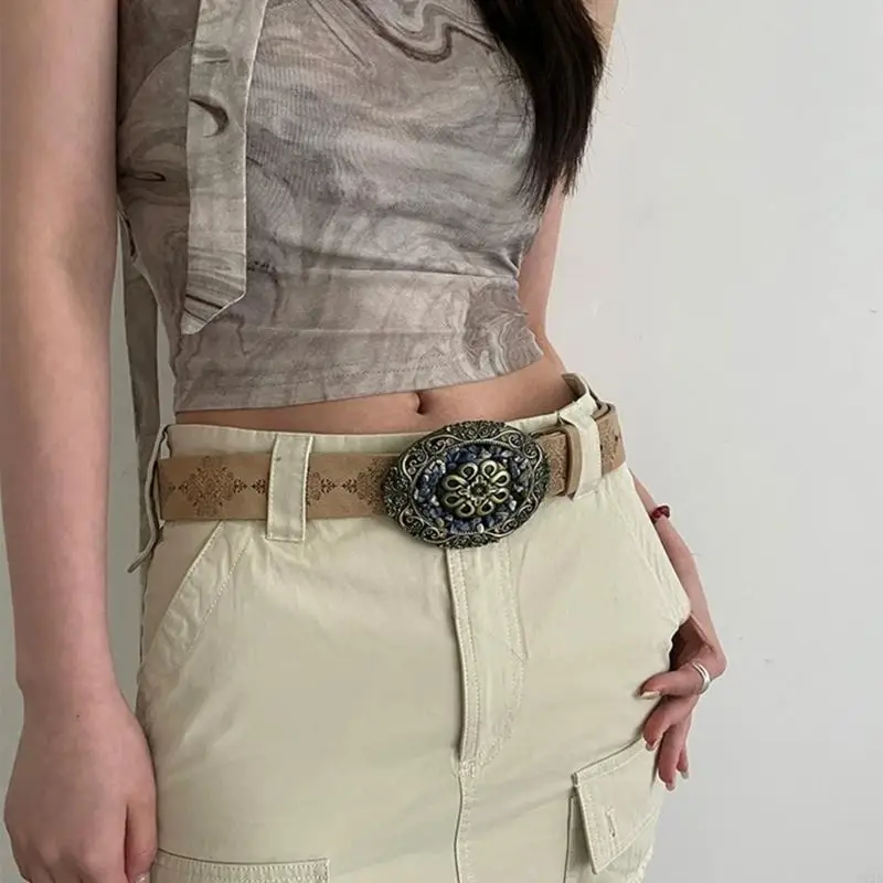 Waist Belt Engraved Buckle for Cowboy Cowgirl With Embossing Vintage Belt