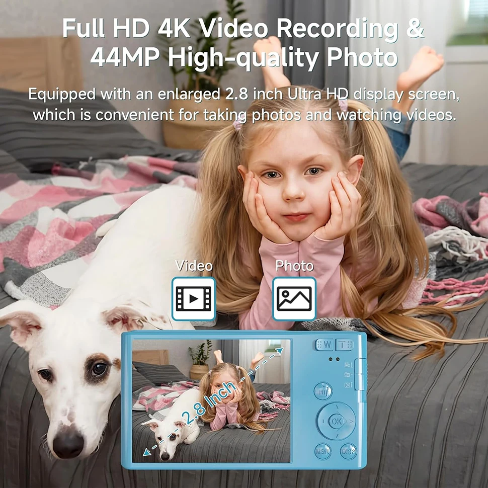 Digital Camera HD 1080P 44MP Digital Camera for Kids Video Camera 16X Digital Zoom Compact Point and Shoot Camera Portable