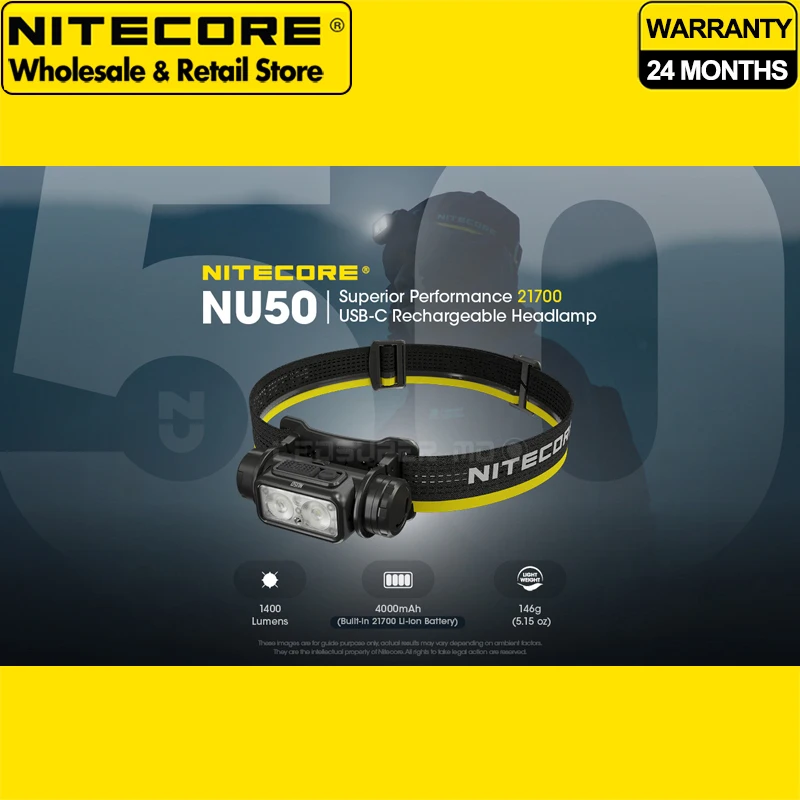 

Велосипедный фонарь NITECORE NU50, 1400 люмен, легкий перезаряжаемый USB-C налобный фонарь для кемпинга, встроенный литий-ионный аккумулятор емкостью 4000 мАч